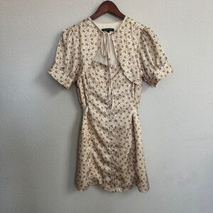 Retro Cottage Dress Large Mini Pearl Button Satin Milkmaid Short Yellow